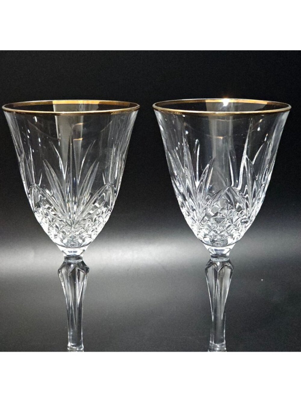 2 Cristal de Flandre Salzburg Gold Wine Glasses 6.5" cut crystal 1990s France vi - Picture 8 of 8